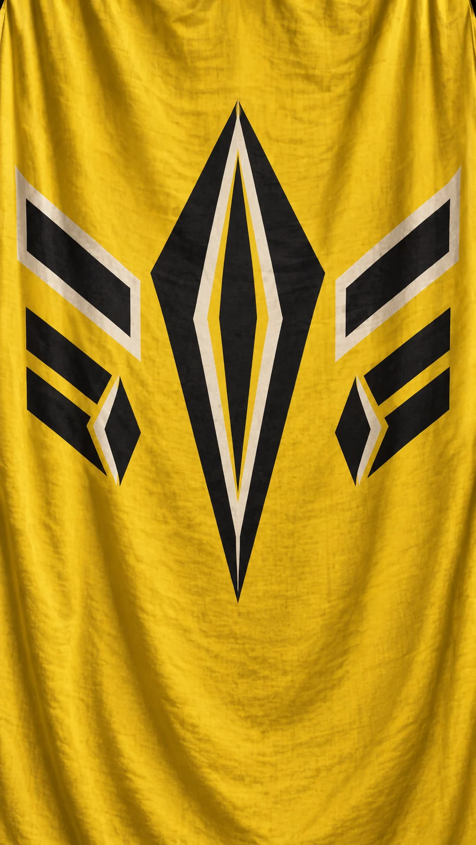 Golden banner with black and white geometric motifs; promotional interpretation.
