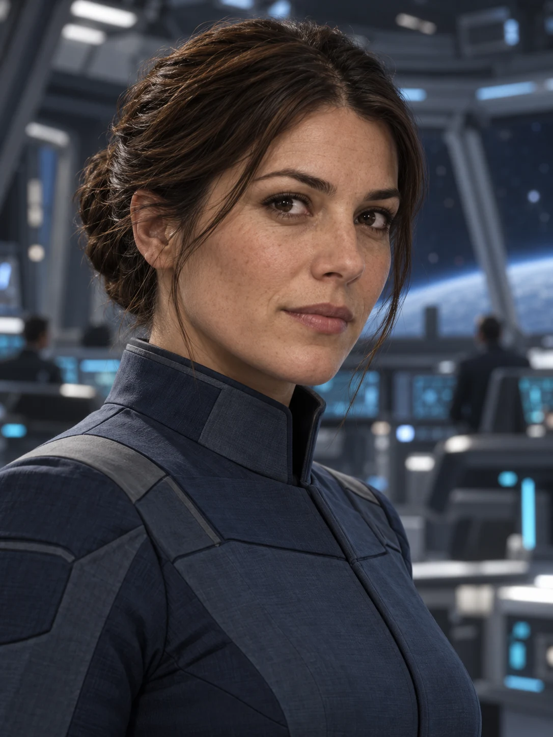 Sarah Dimple — Brown hair and dark brown eyes, with the bearing of Echo’s experienced executive officer.