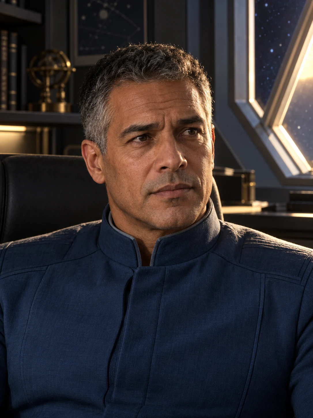 Steve Thomas — Formidable’s captain wears the blue uniform described in Chapter 2. His hair, complexion, age, and face are not specified by the text.